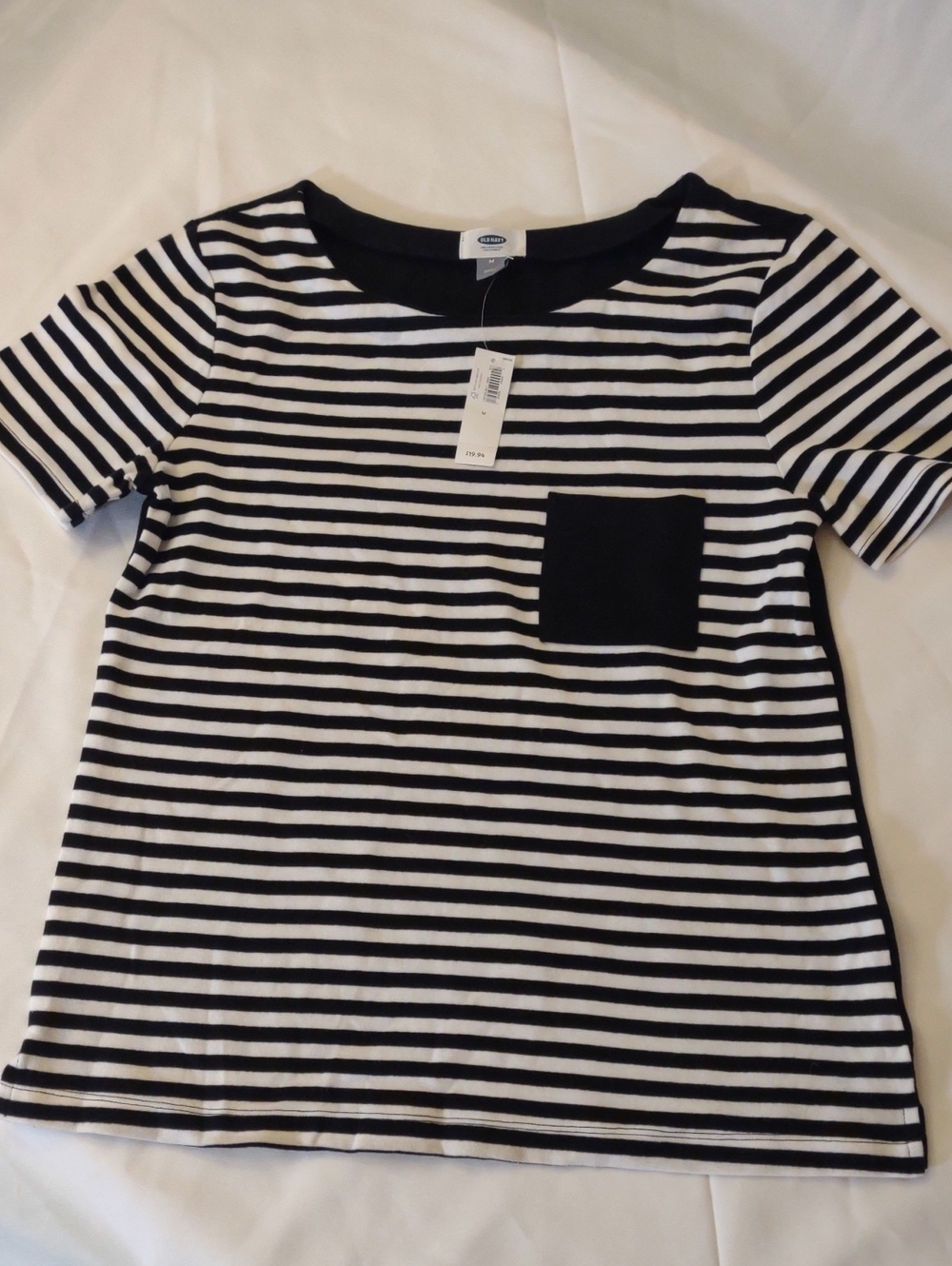 NWT Old Navy Striped Short-Sleeve Tee with Pocket - Black & White - Size M